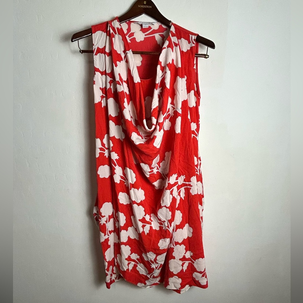 Diane Von Furstenberg Red and Cream Floral Top